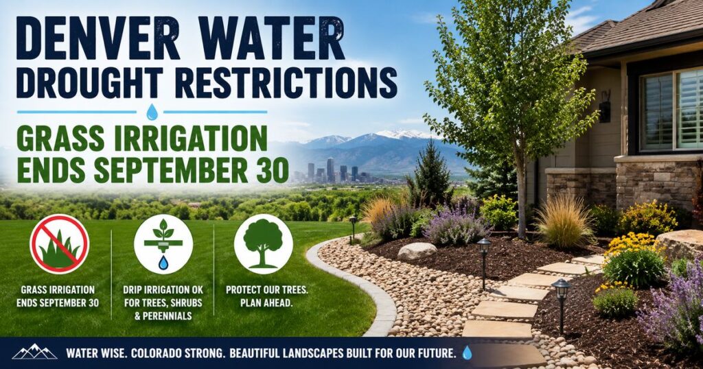 Denver Water drought restrictions ending grass irrigation September 30 in Colorado landscape
